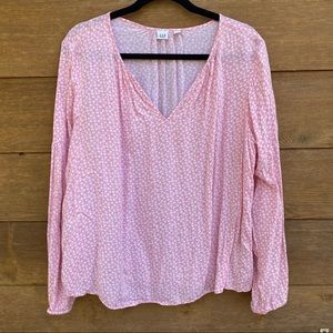 GAP Pink Blouse with Balloon Sleeves and White Floral Pattern